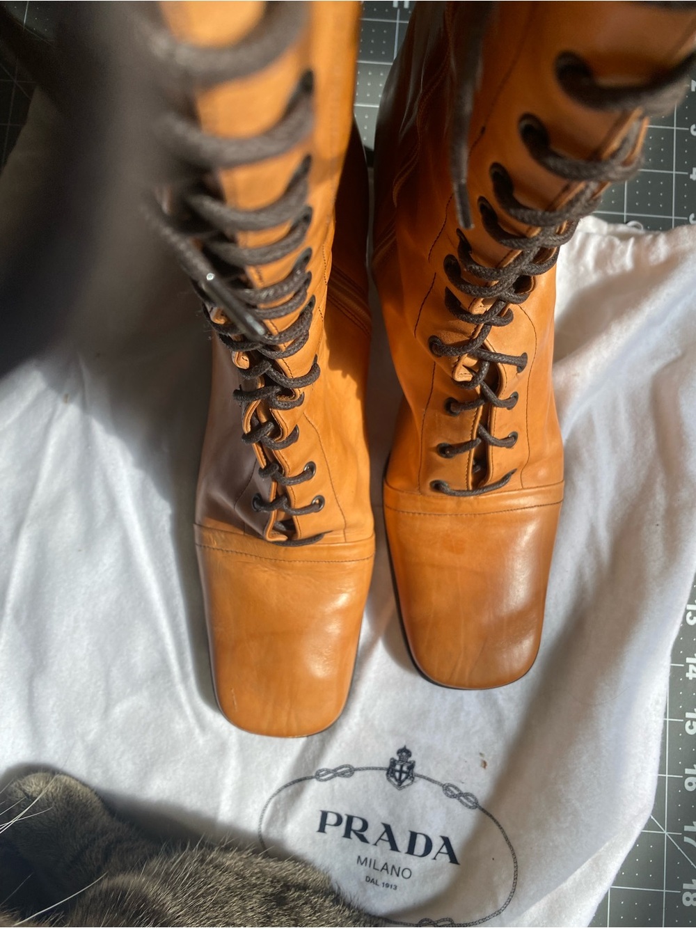 Prada Cognac/Tan Lace-Up Leather Mid-Calf Boots EU 39 / US 9 - Picture 6 of 10